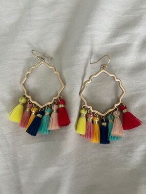 Gold Multi-Color Tassel Hoop Earrings - Women Jewelry